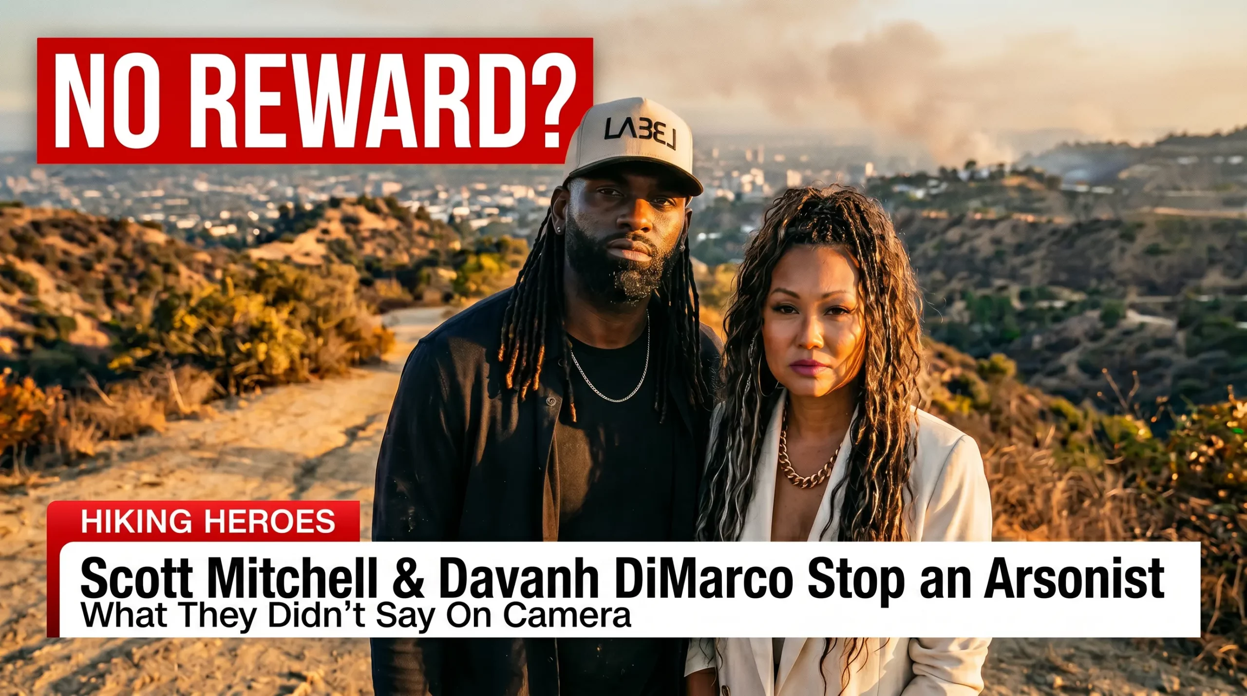 Scott Mitchell and Davanh DiMarco — Runyon Canyon Hiking Heroes Scott Mitchell and Davanh DiMarco photographed in Runyon Canyon following the July 2025 wildfire incident.
